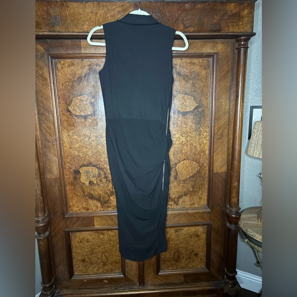GUC Band Of Outsiders- Black Wool Ruched Tuxedo Midi Dress. Size 0 - Picture 3 of 11